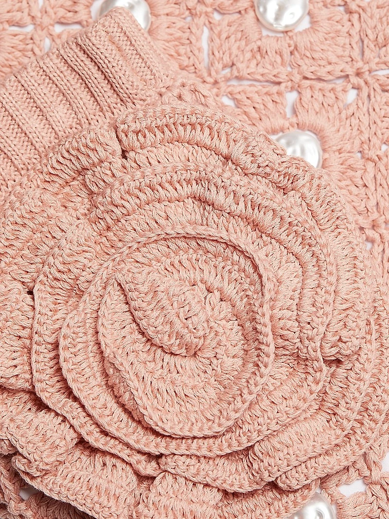Abbie Floral Faux Pearl-Embellished Crochet Miniskirt