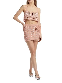 Abbie Floral Faux Pearl-Embellished Crochet Miniskirt