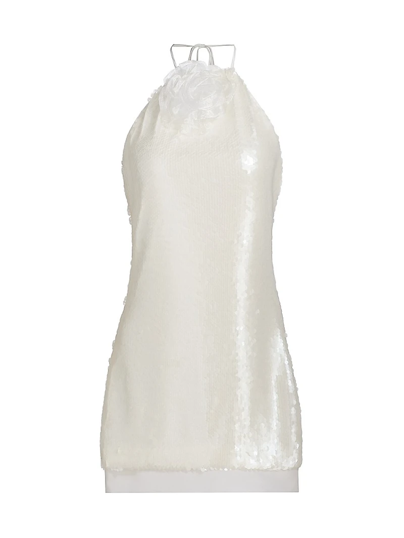 Micky Rosette-Detailed Sequined Halterneck Minidress