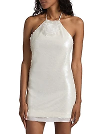 Micky Rosette-Detailed Sequined Halterneck Minidress