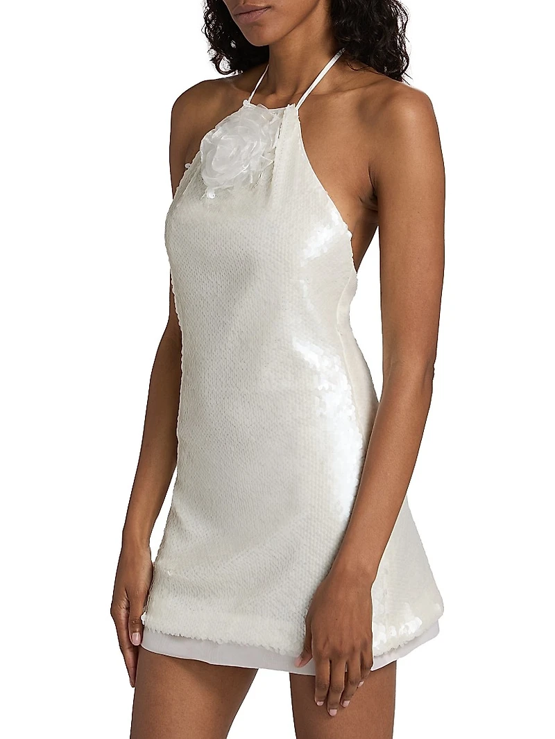 Micky Rosette-Detailed Sequined Halterneck Minidress