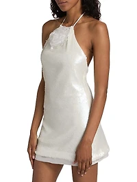 Micky Rosette-Detailed Sequined Halterneck Minidress