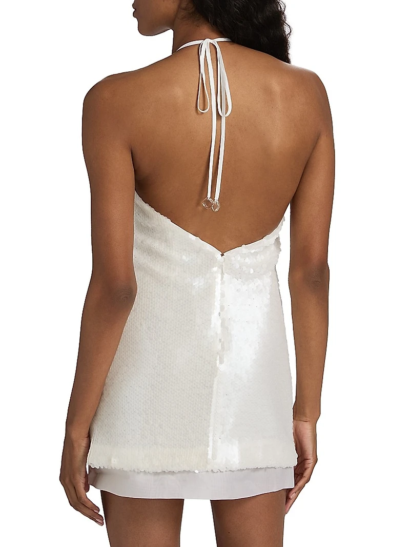 Micky Rosette-Detailed Sequined Halterneck Minidress