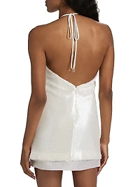 Micky Rosette-Detailed Sequined Halterneck Minidress