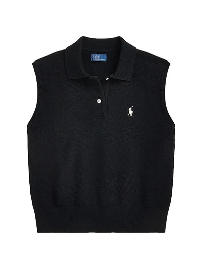 Cropped Sleeveless Polo Sweater