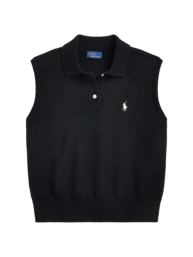 Cropped Sleeveless Polo Sweater