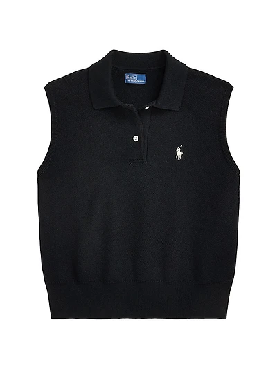 Cropped Sleeveless Polo Sweater
