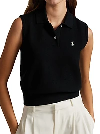 Cropped Sleeveless Polo Sweater