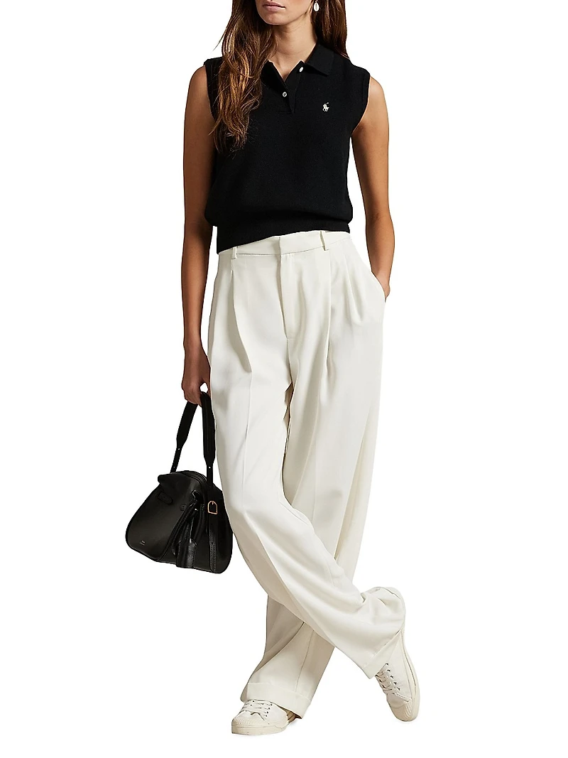 Cropped Sleeveless Polo Sweater