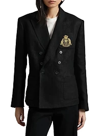 Slim-Fit Linen Double-Breasted Blazer