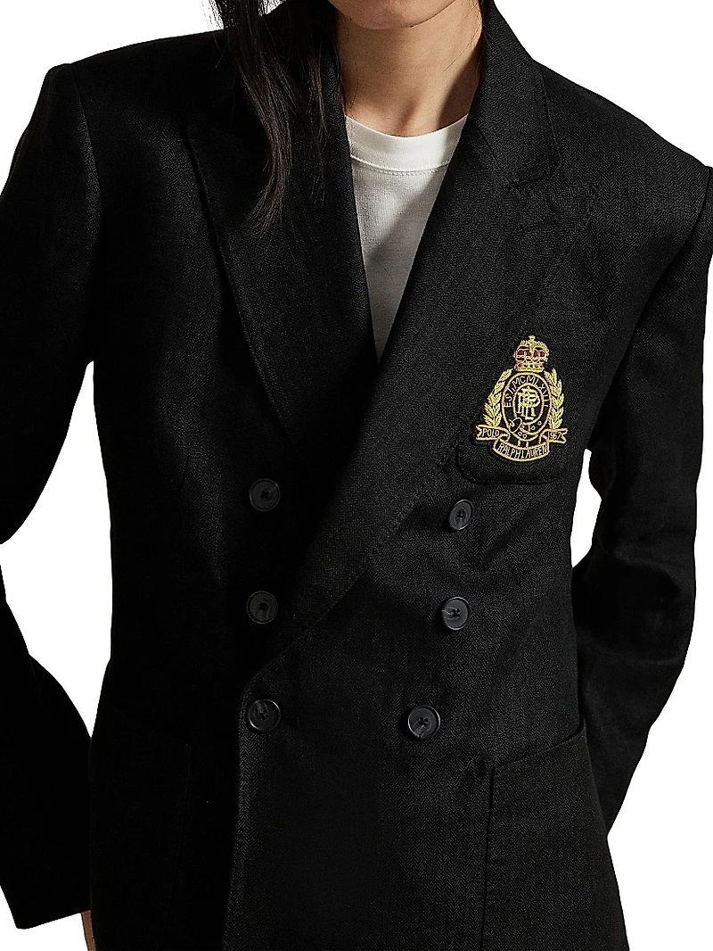 Slim-Fit Linen Double-Breasted Blazer