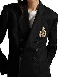 Slim-Fit Linen Double-Breasted Blazer