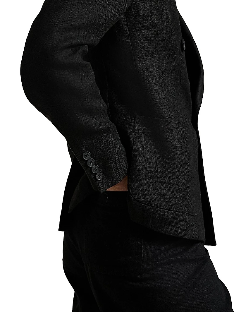 Slim-Fit Linen Double-Breasted Blazer
