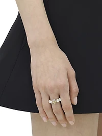 Goldtone, Imitation Pearl & Glass Crystal Skull Ring