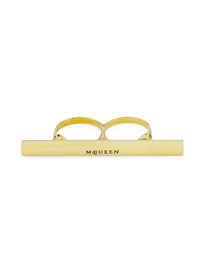 Goldtone Logo-Engraved T-Bar Ring