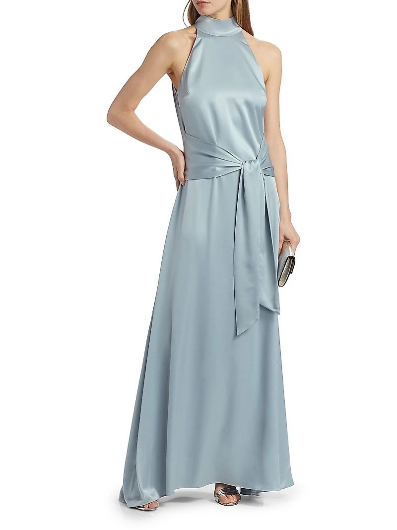 Jocelyn Satin Tie-Front Maxi Dress