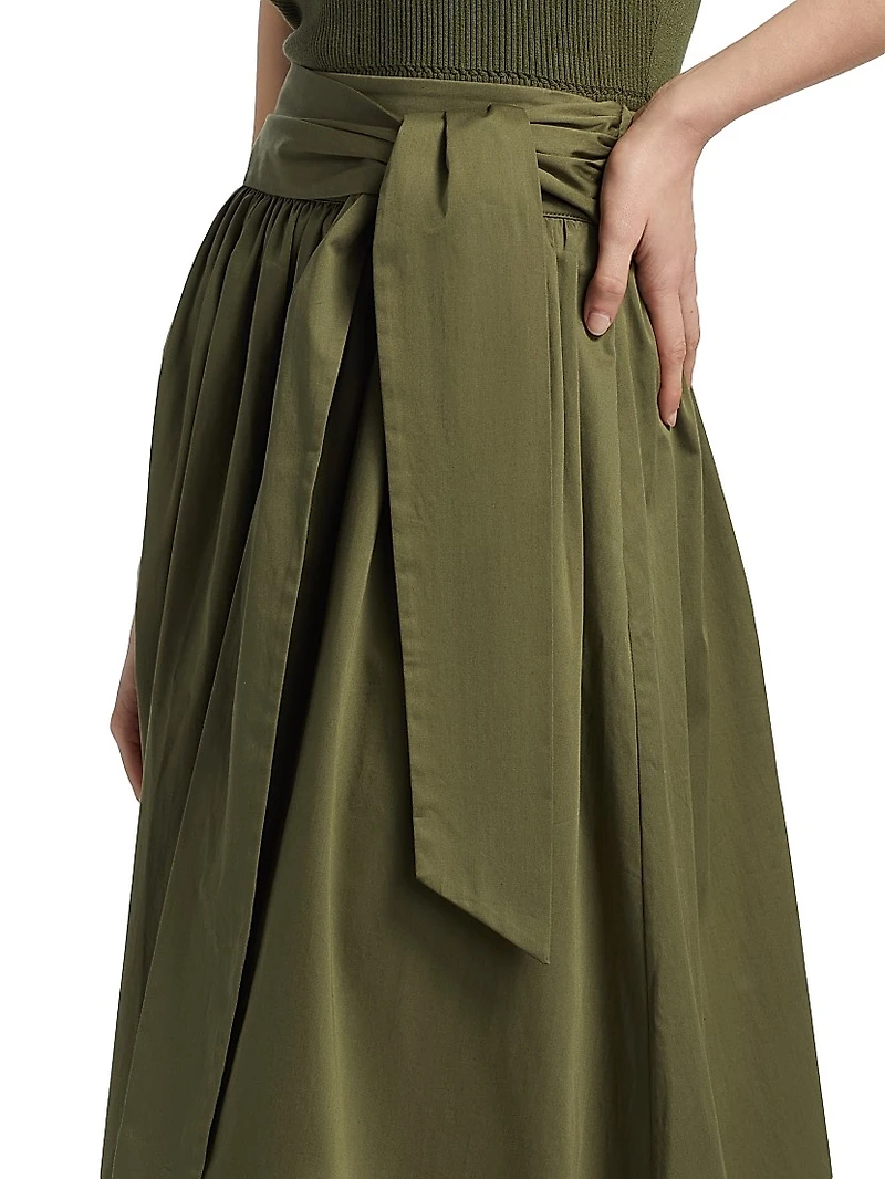Sabine Stretch-Cotton Tie-Waist Maxi Skirt