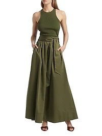 Sabine Stretch-Cotton Tie-Waist Maxi Skirt
