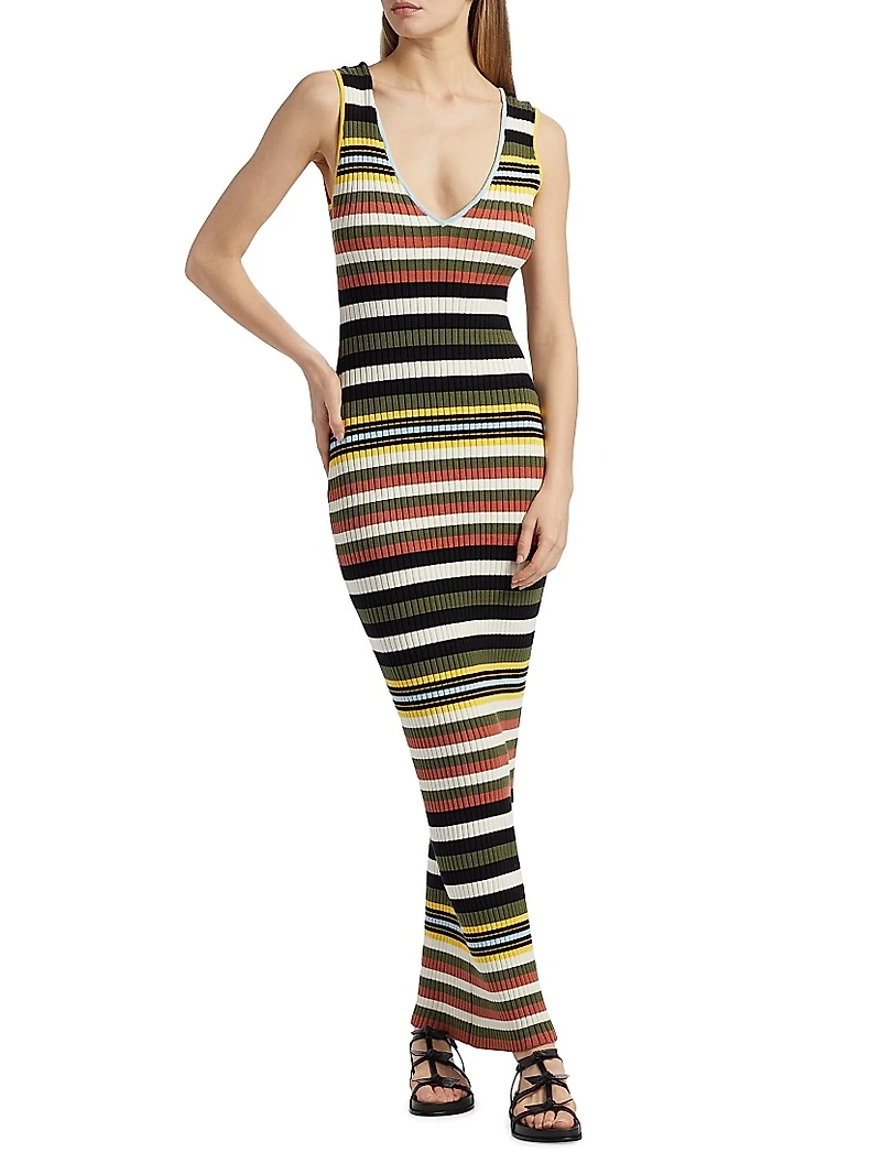 Bowie Striped V-Neck Midi-Dress