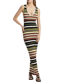 Bowie Striped V-Neck Midi-Dress