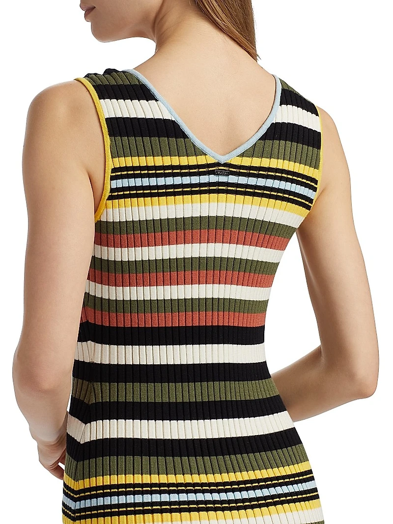 Bowie Striped V-Neck Midi-Dress