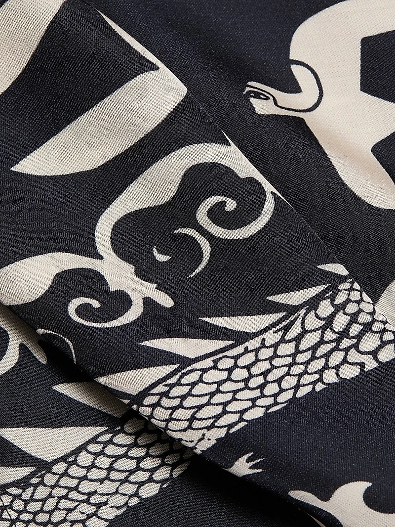 Lee Dragon Keyhole Tie-Waist Caftan Maxi Dress