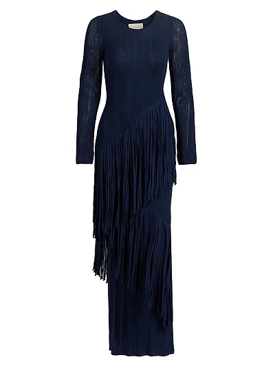 Hunter Fringed Pima Cotton Blend Maxi Dress