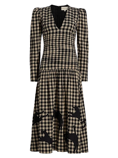 Malika Check Cotton Drop-Waist Midi-Dress