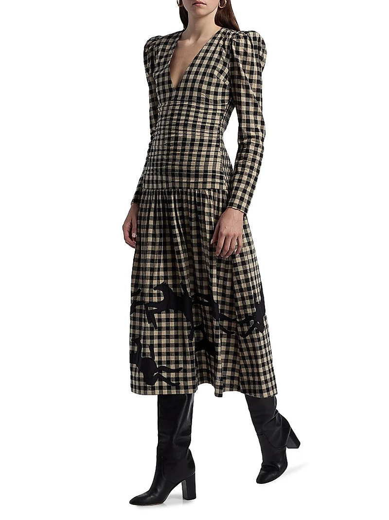 Malika Check Cotton Drop-Waist Midi-Dress