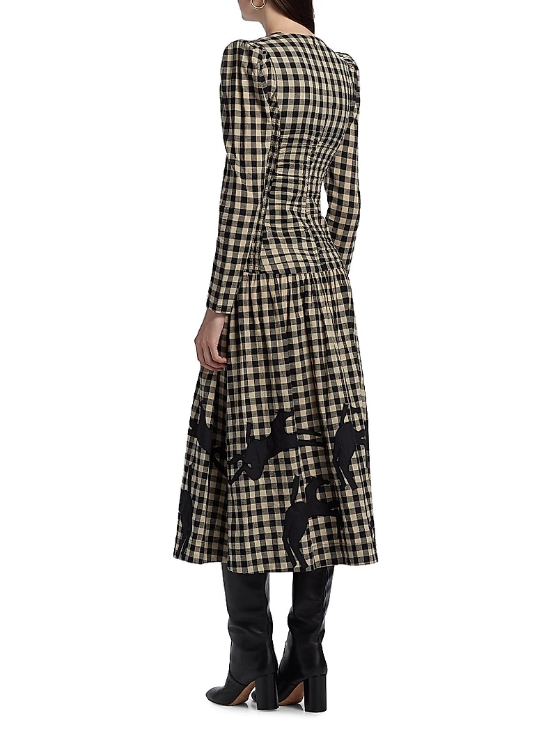 Malika Check Cotton Drop-Waist Midi-Dress