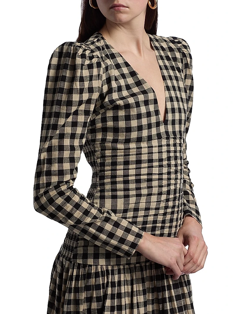 Malika Check Cotton Drop-Waist Midi-Dress