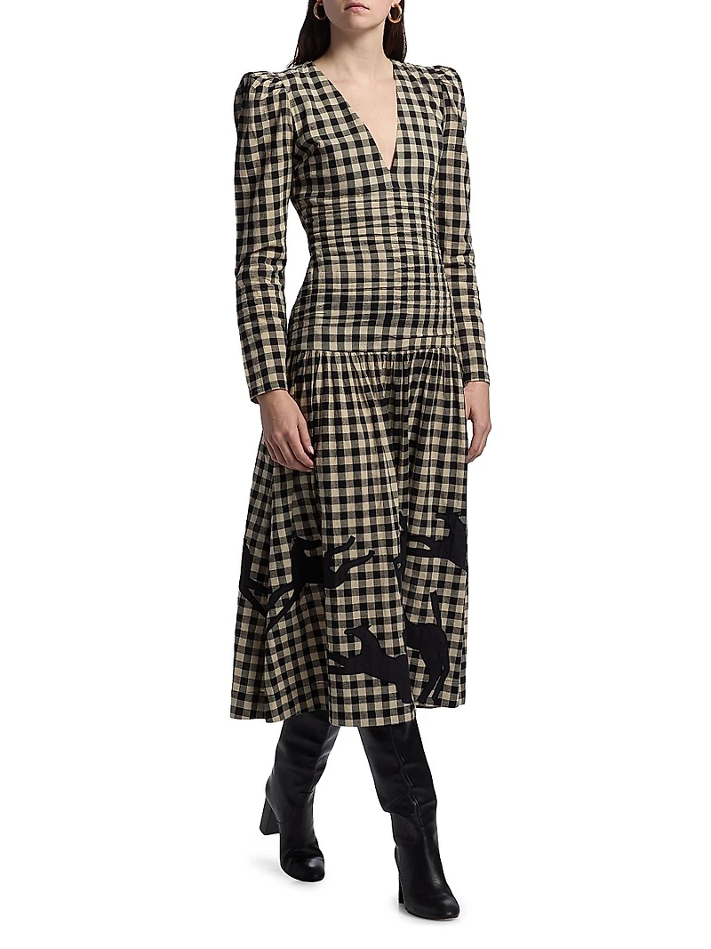 Malika Check Cotton Drop-Waist Midi-Dress