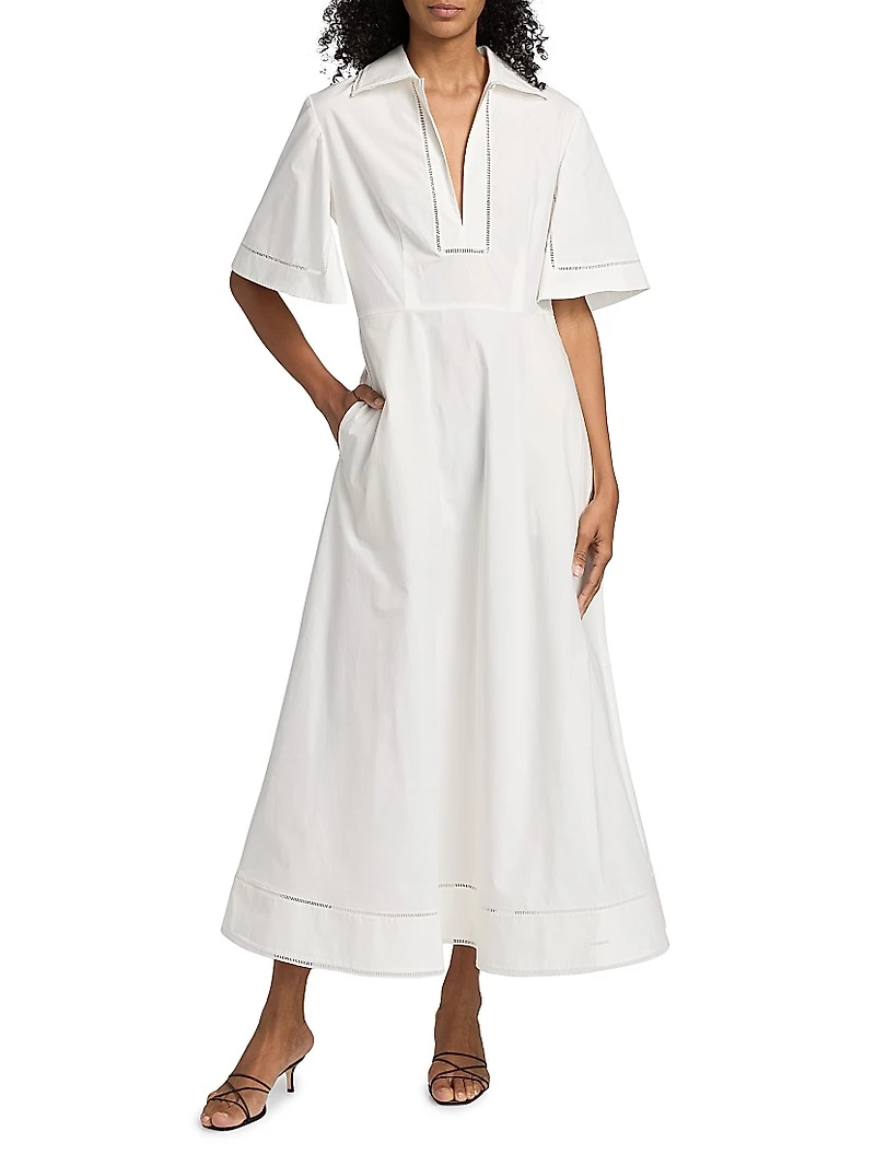 Ladder Embroidered Poplin Dress