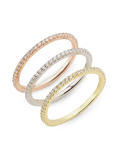 Gaia 3-Piece Tri-Tone & Cubic Zirconia Ring Set