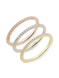 Gaia 3-Piece Tri-Tone & Cubic Zirconia Ring Set