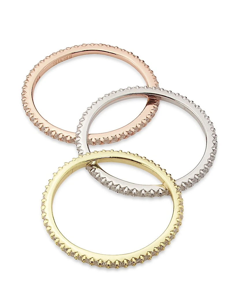 Gaia 3-Piece Tri-Tone & Cubic Zirconia Ring Set