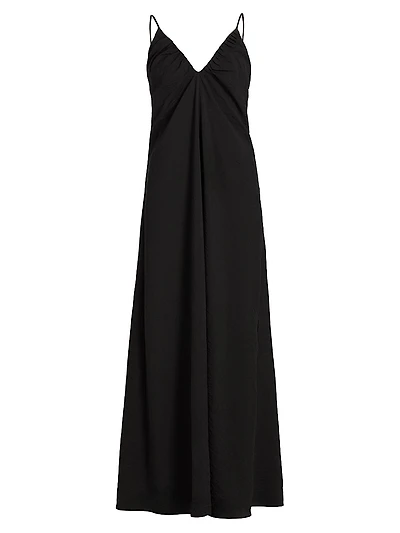 Hammered Silk V-Neck Maxi Dress