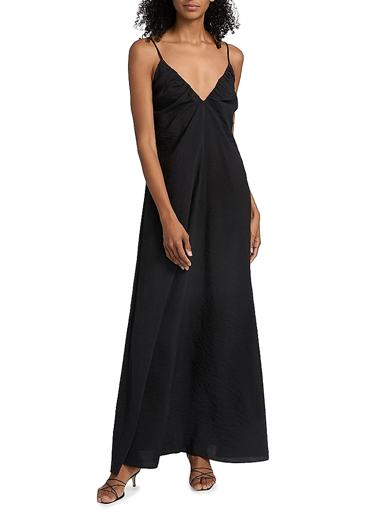 Hammered Silk V-Neck Maxi Dress