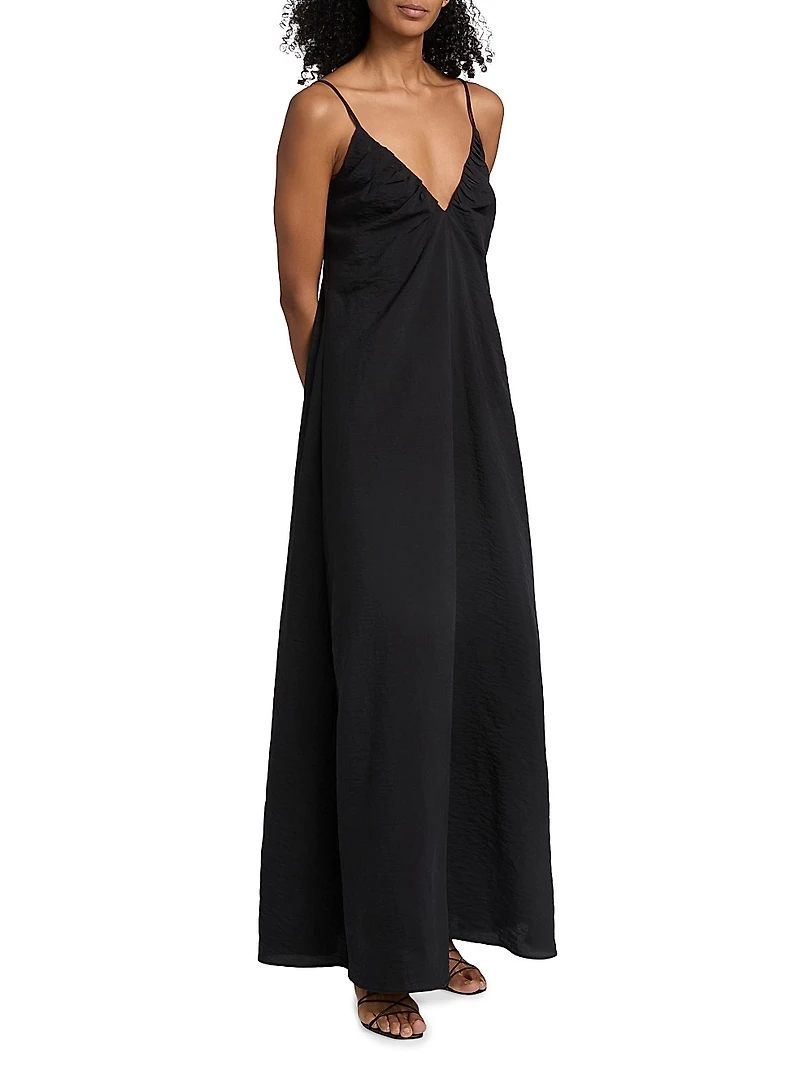 Hammered Silk V-Neck Maxi Dress