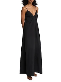 Hammered Silk V-Neck Maxi Dress