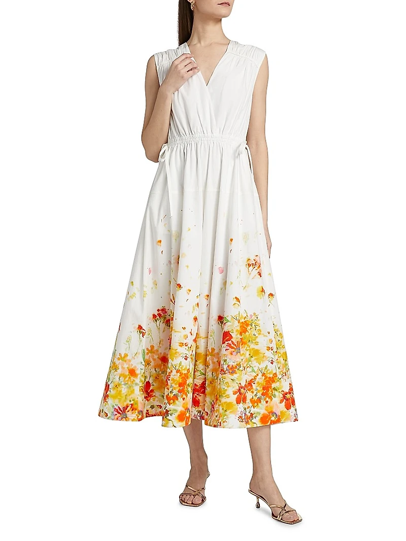 Nara Cotton Poplin Cinched-Waist Maxi Dress