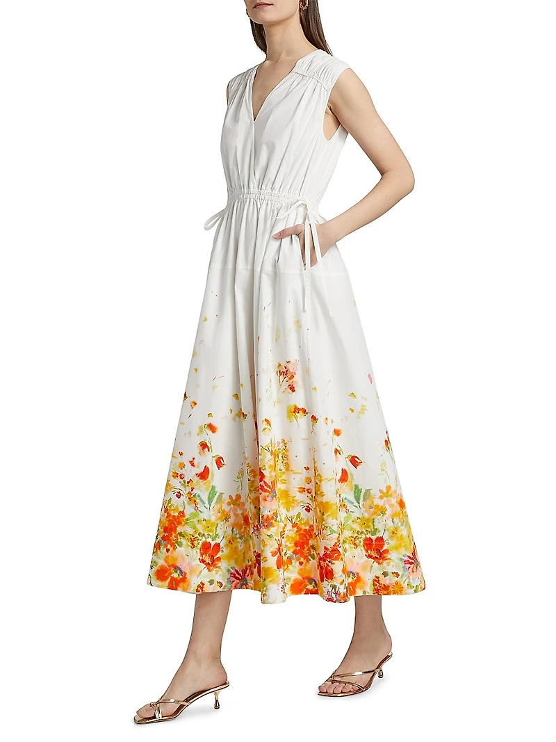 Nara Cotton Poplin Cinched-Waist Maxi Dress