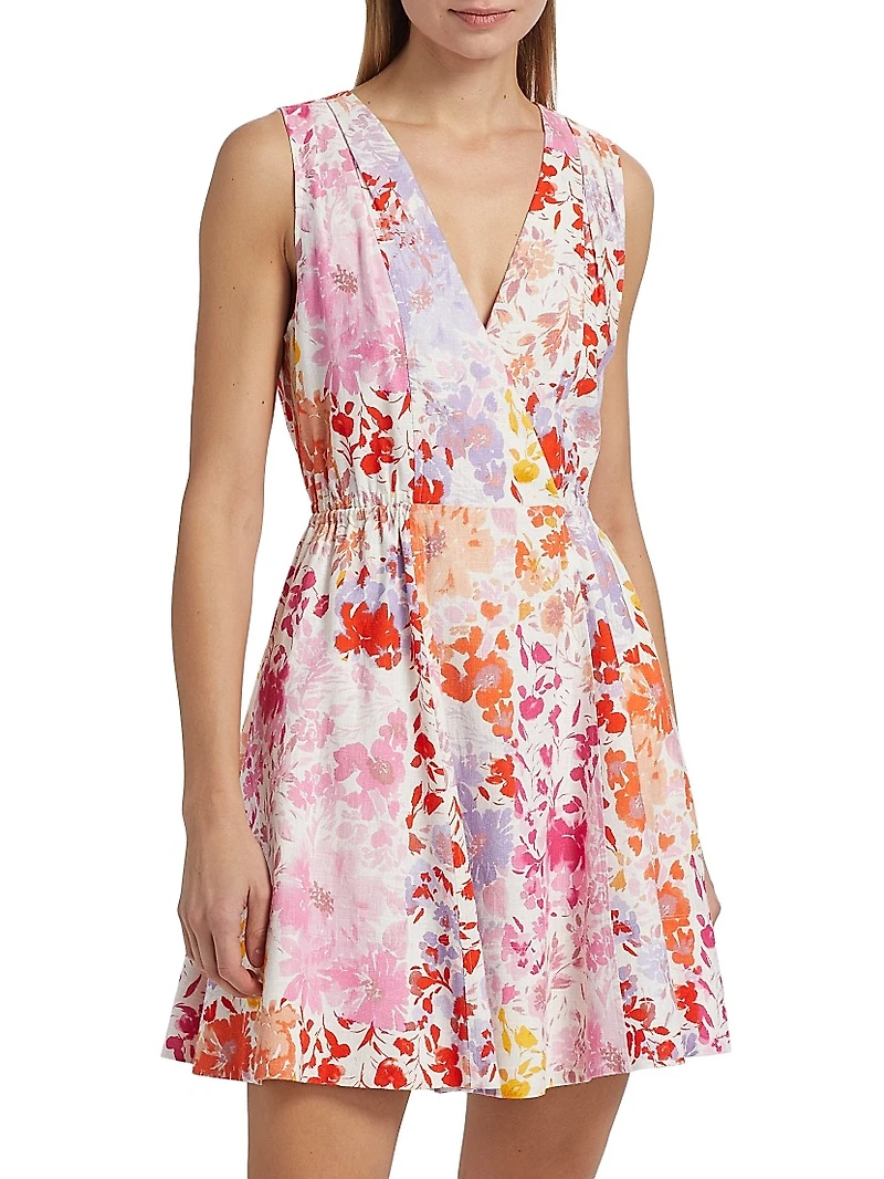 Tia Floral Linen-Blend Minidress