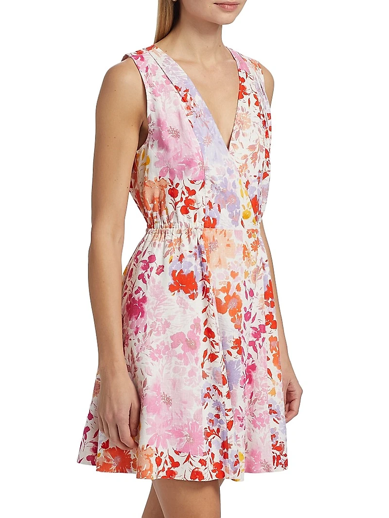 Tia Floral Linen-Blend Minidress