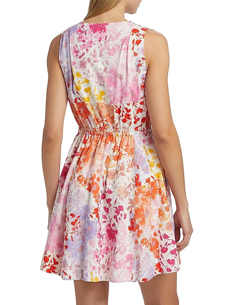 Tia Floral Linen-Blend Minidress