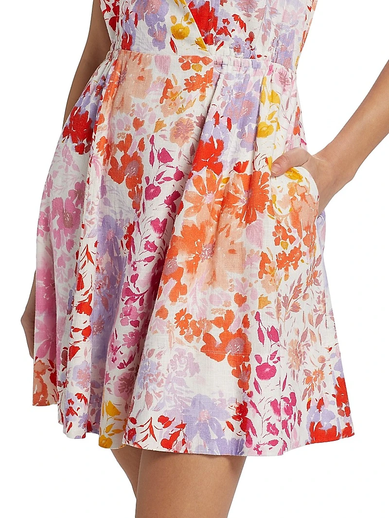 Tia Floral Linen-Blend Minidress