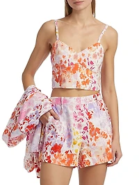 Margo Floral Stretch-Linen Crop Top