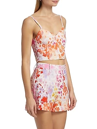 Margo Floral Stretch-Linen Crop Top
