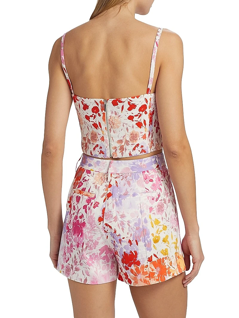 Margo Floral Stretch-Linen Crop Top