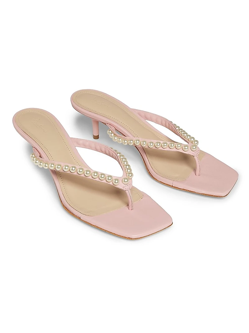 50MM Imitation Pearl-Embellished Leather Sandals